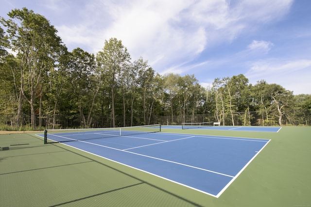 view of tennis court with fence