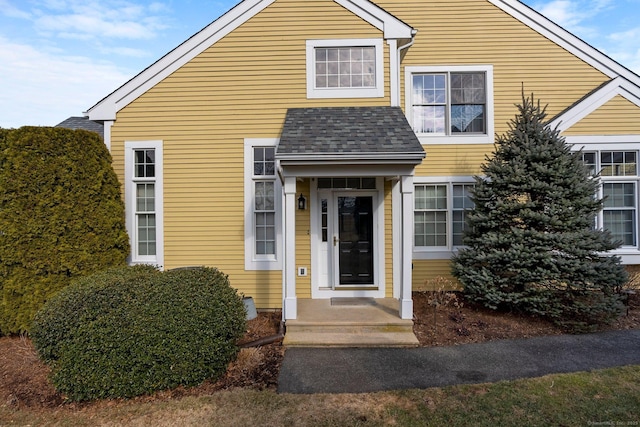 view of front facade featuring a shingled roof