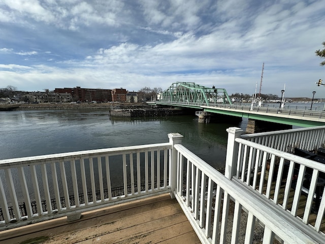 view of dock with a water view