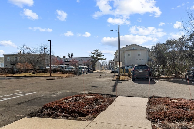 view of street with sidewalks and street lights