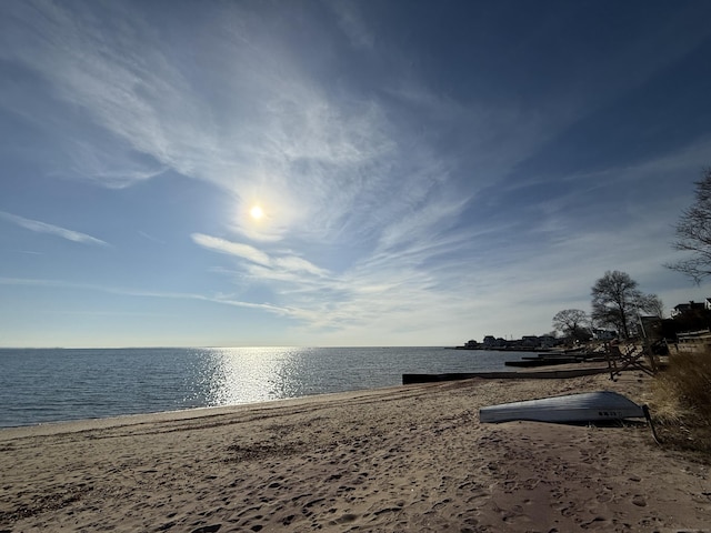 view of water feature with a view of the beach