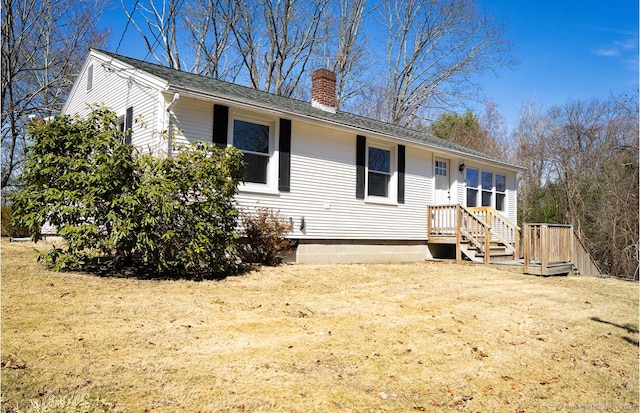 ranch-style house featuring a chimney