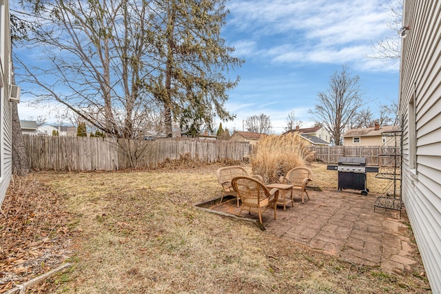 view of yard featuring a patio and a fenced backyard