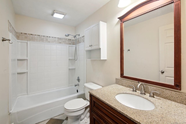 bathroom featuring shower / bath combination, toilet, and vanity