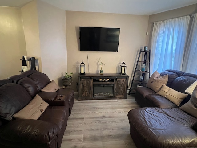 living room with wood finished floors