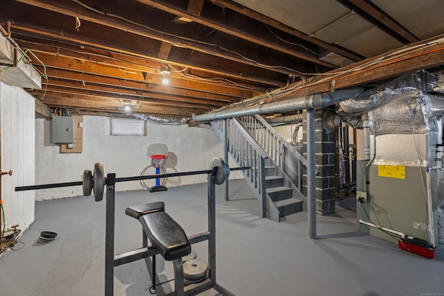 exercise area with electric panel and heating unit