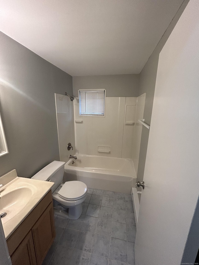 full bath featuring shower / bath combination, vanity, and toilet