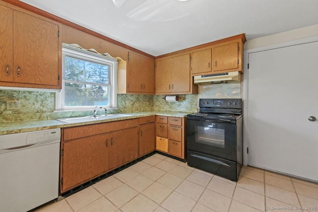 9 Waters Ave, Rocky Hill, CT 06067 - kitchen with decorative backsplash, white dishwasher, a sink, and black / electric stove