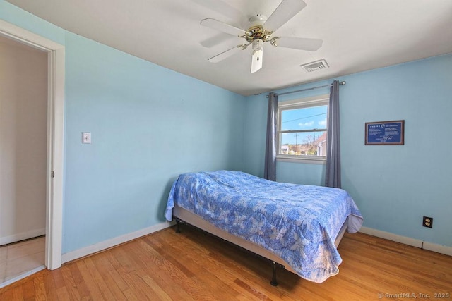 9 Waters Ave, Rocky Hill, CT 06067 - bedroom featuring baseboards, wood finished floors, visible vents, and a ceiling fan