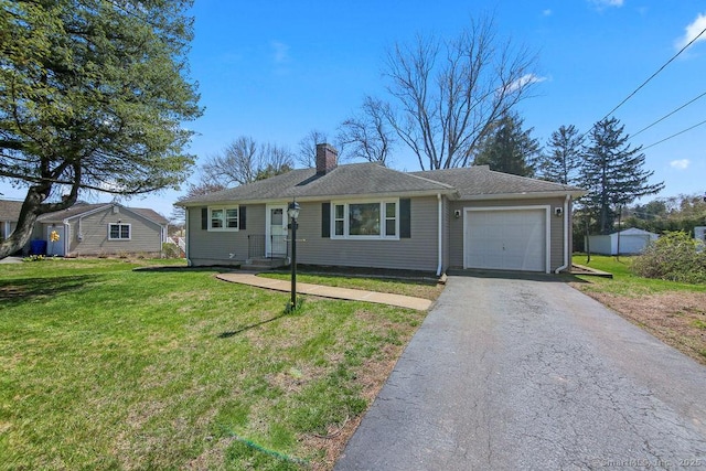 9 Waters Ave, Rocky Hill, CT 06067 - single story home with driveway, a chimney, a front yard, and a garage