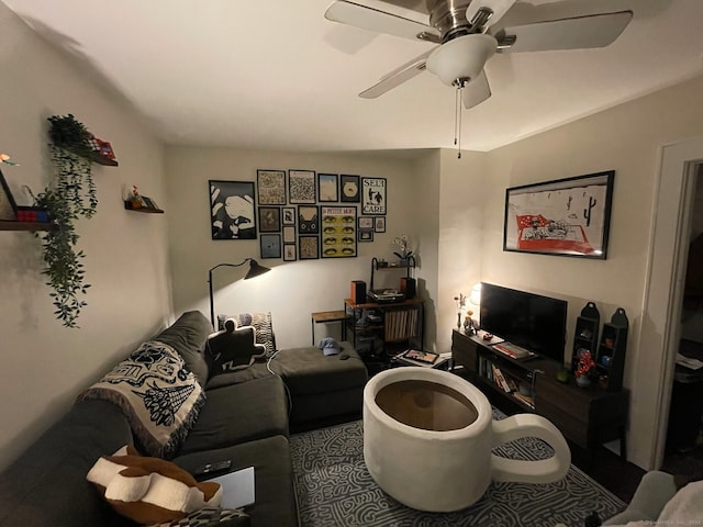 living room with ceiling fan