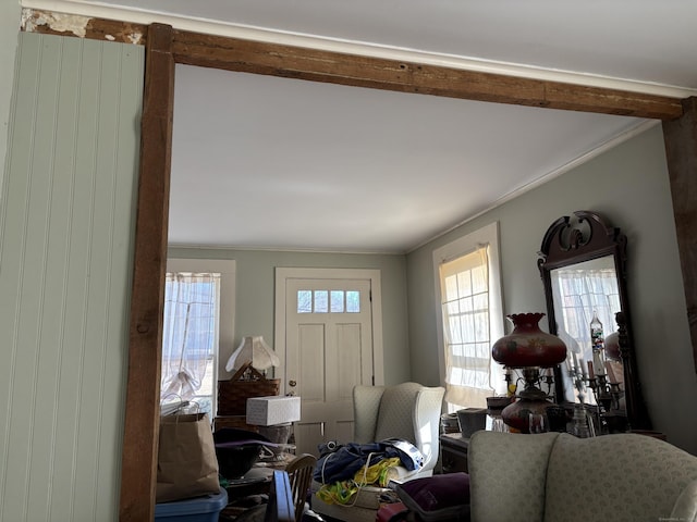 living room featuring ornamental molding