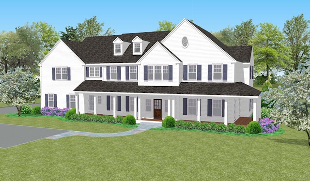 view of front of house featuring a front yard and roof with shingles