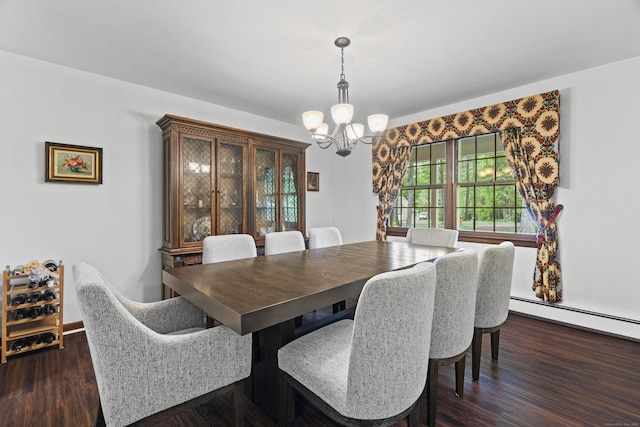 4 Wildwood Ln, Weston, CT 06883 - dining area with a chandelier, dark wood-style flooring, and a baseboard radiator