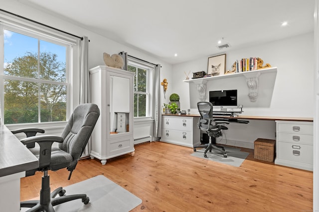1 Hathaway Rd, East Lyme, CT 06333 - office area featuring light wood-style floors, recessed lighting, and baseboard heating