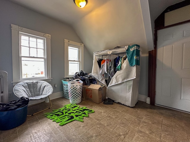 additional living space with baseboards and lofted ceiling