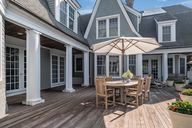 3 Sea Meadows Ln, Waterford, CT 06385 - wooden terrace featuring french doors and outdoor dining space