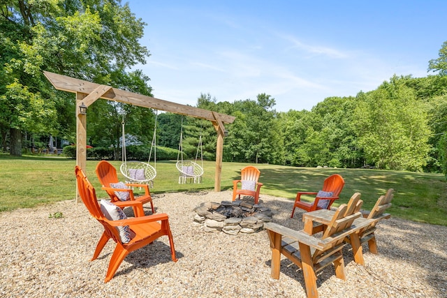 view of patio featuring a fire pit