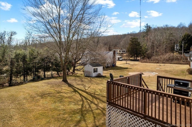 view of yard with an outdoor structure and a storage unit