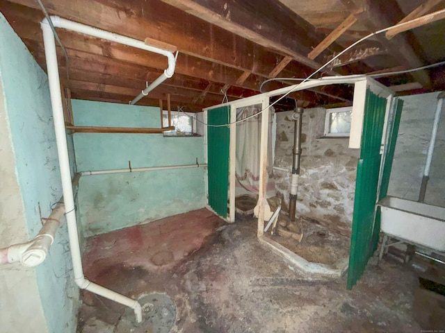 view of unfinished basement