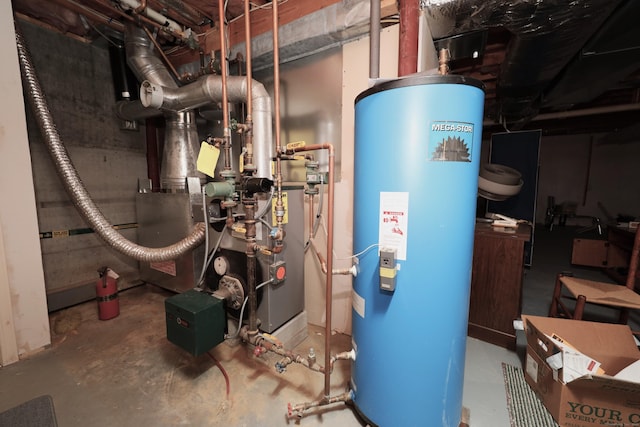 utility room featuring water heater