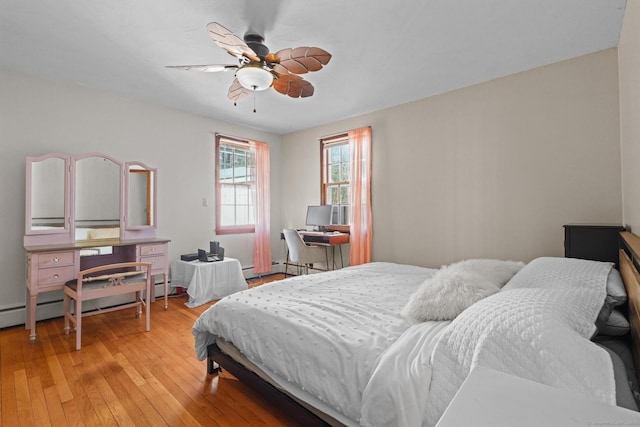 bedroom featuring ceiling fan and light wood-style flooring