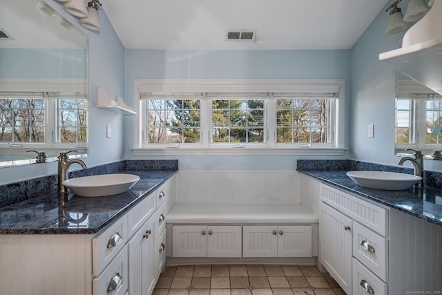 bathroom featuring visible vents, a healthy amount of sunlight, and a sink