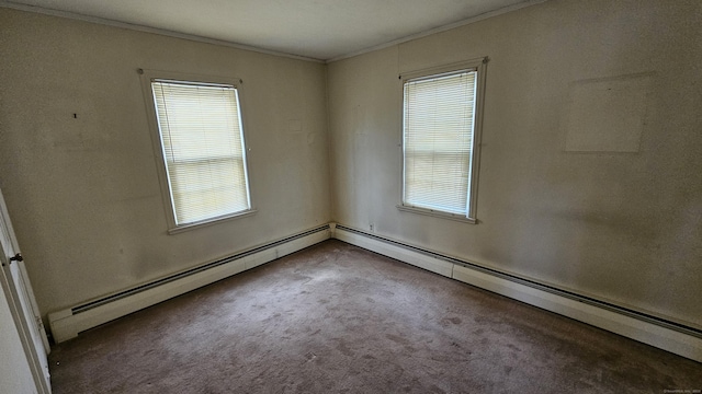 carpeted empty room featuring a wealth of natural light and crown molding