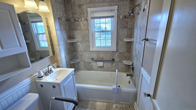 full bathroom with vanity, toilet, and shower / bath combination