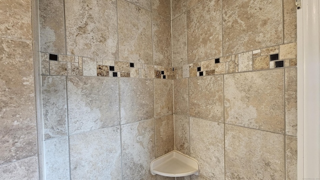 interior details featuring a tile shower