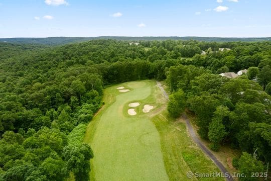 birds eye view of property with view of golf course and a view of trees