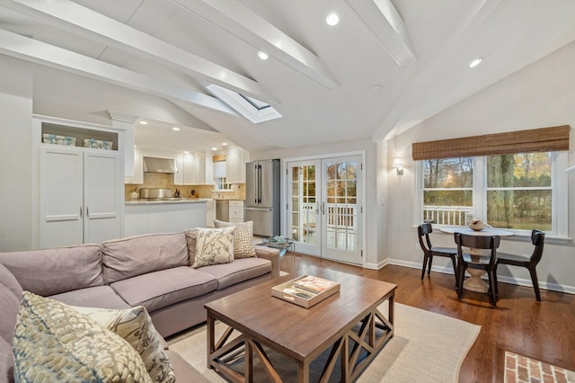 24 Laforge Rd, Darien, CT 06820 - living room with a skylight, french doors, wood finished floors, and recessed lighting