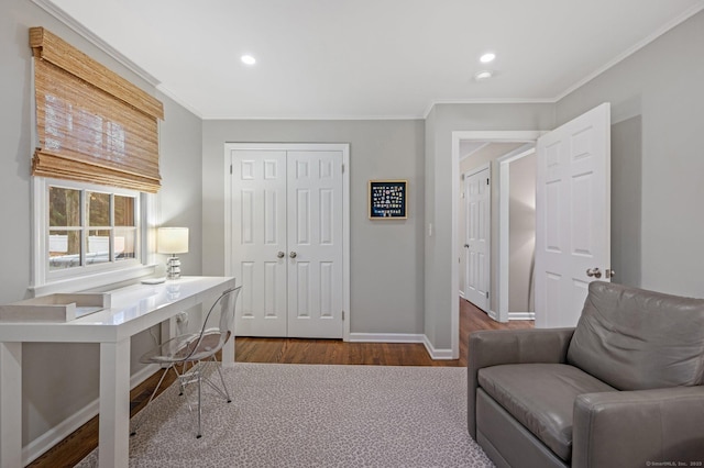 24 Laforge Rd, Darien, CT 06820 - office with wood finished floors, crown molding, and recessed lighting