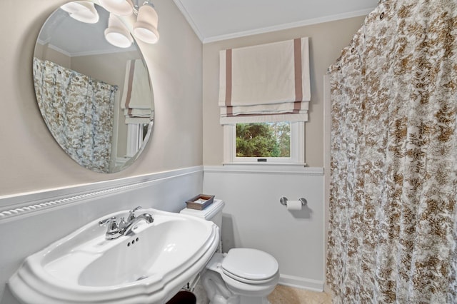 24 Laforge Rd, Darien, CT 06820 - full bath with ornamental molding and a shower with curtain