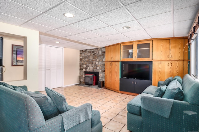 38 N Lake Shore Dr, Brookfield, CT 06804 - living area with light tile patterned flooring, a paneled ceiling, and recessed lighting