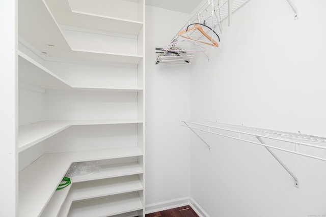 spacious closet featuring dark wood-type flooring