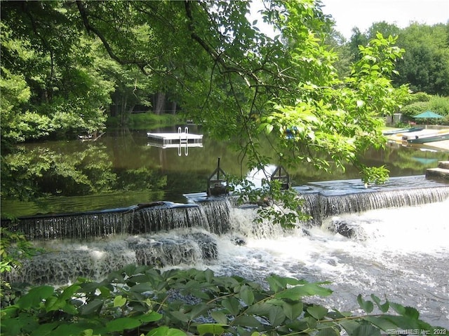 view of community with a water view