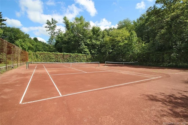 view of tennis court with fence