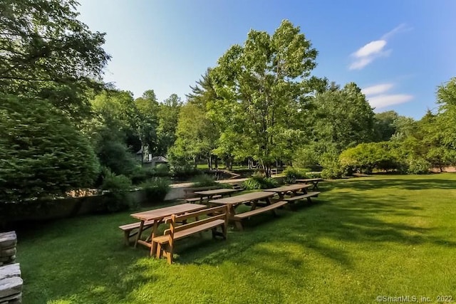 view of property's community featuring a yard