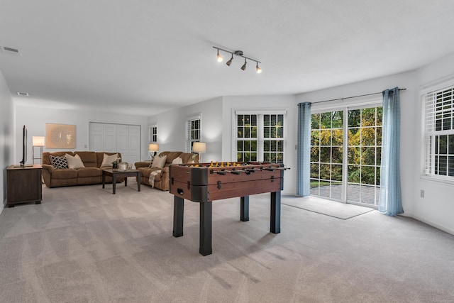 playroom with visible vents and light carpet