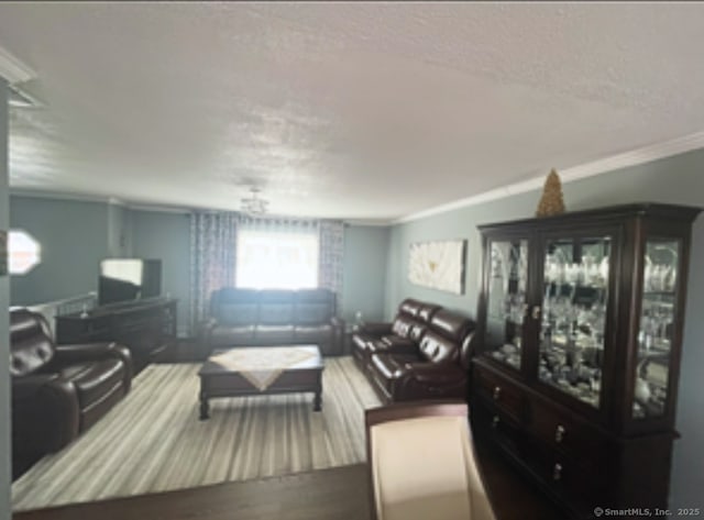 living room featuring wood finished floors and ornamental molding