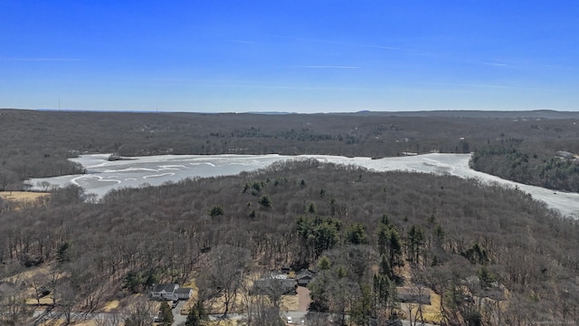 aerial view featuring a wooded view