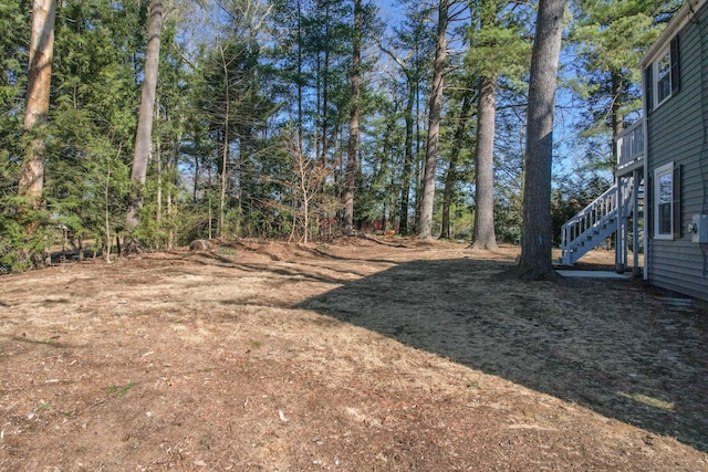 view of yard featuring stairway