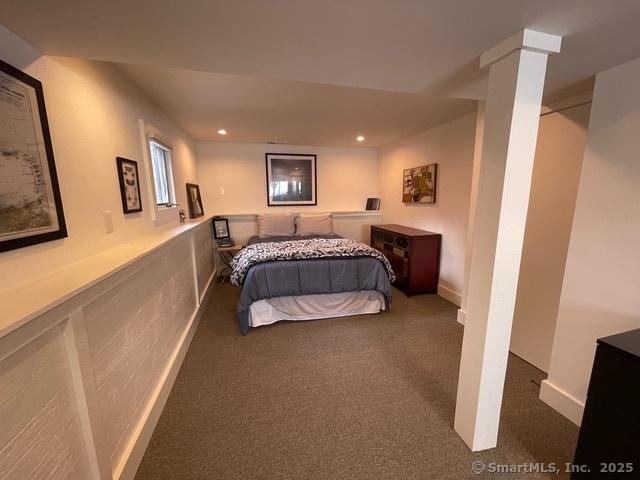 bedroom with recessed lighting and carpet