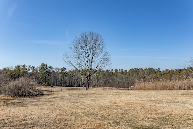 view of yard with fence and a view of trees