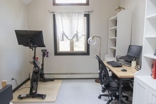 office space with a baseboard radiator