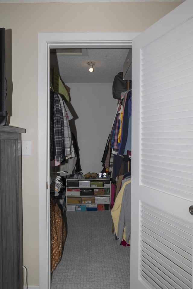 walk in closet with carpet floors