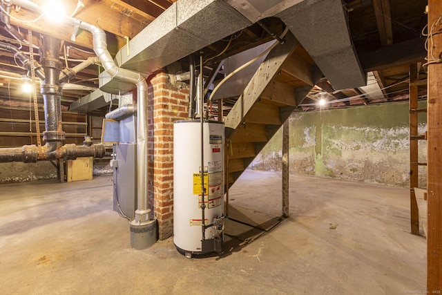 unfinished basement with water heater