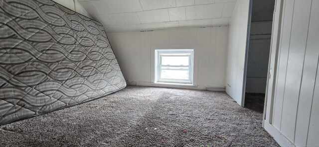 interior space with carpet and vaulted ceiling