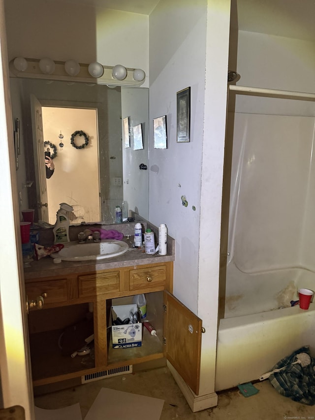 full bathroom featuring vanity and shower / washtub combination